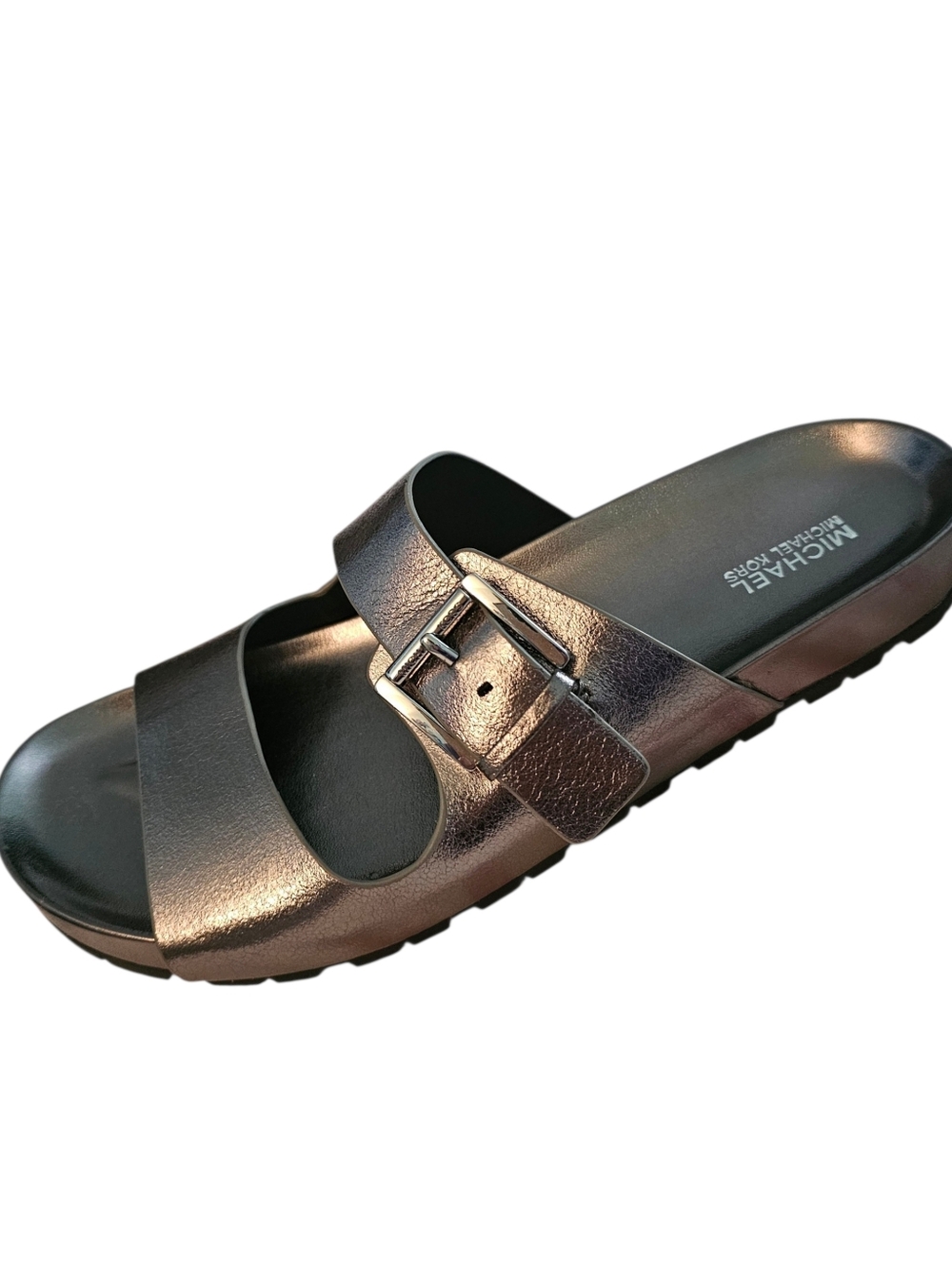 Nwot Michael Kors Metallic Silver Slide Women's Sandals - Picture 12 of 14